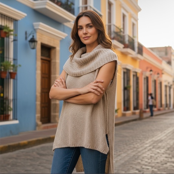 High low hem cowl neck sleeveless sweater xl